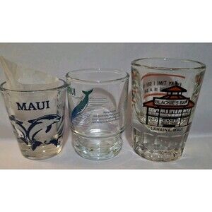 3 Maui Hawaii Souvenir Shot Glasses Dolphin Whale Bar Displayed Never Used